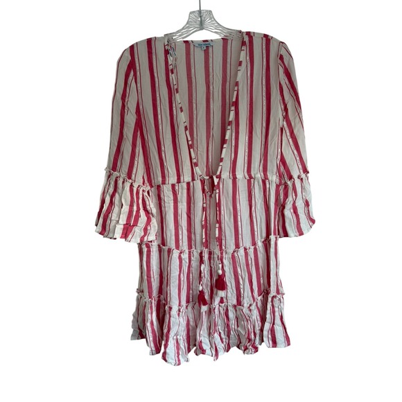 blue island Other - Blue Island Pink White Striped Metallic Tie Front Tassel Tiered Coverup Small